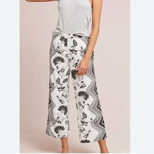 Ett Twa by Anthropologie Black and White Floral Paisley Crop Pants Womens Size L